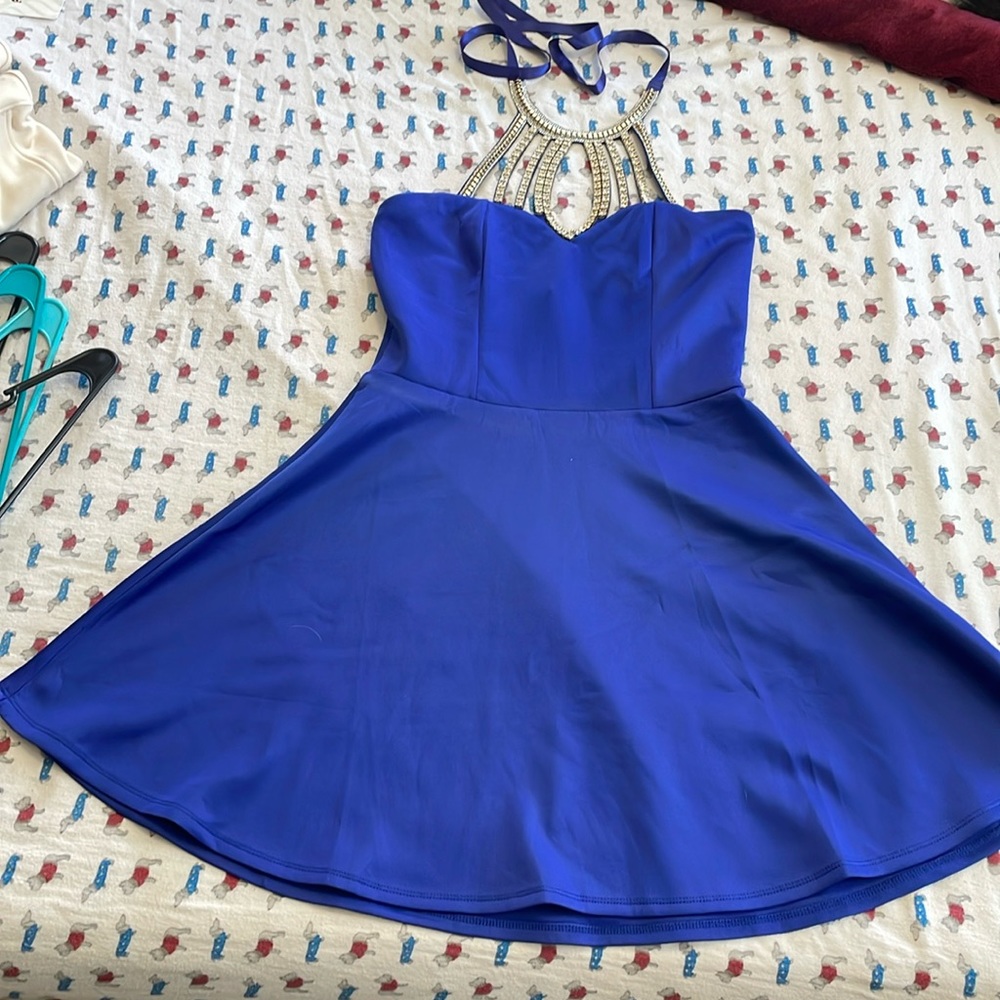Royal blue halter top party dress